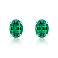 2.5 Carat Oval Cut - SWAROVSKI Emerald - May Birthstone Solitaire Stud Earrings - 4 Prong - In 18K White Gold Plating Over Silver