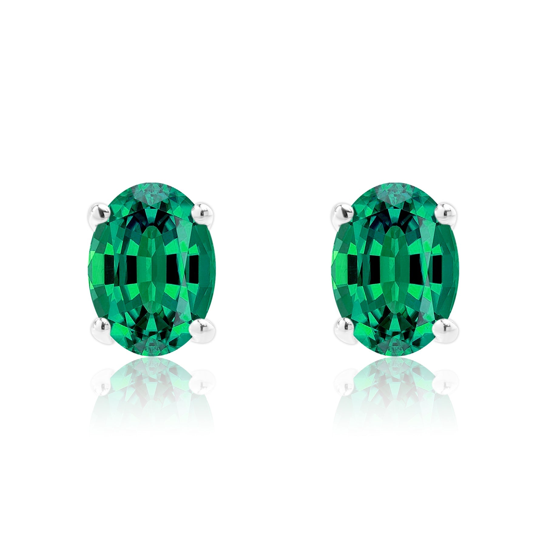 2.5 Carat Oval Cut - SWAROVSKI Emerald - May Birthstone Solitaire Stud Earrings - 4 Prong - In 18K White Gold Plating Over Silver