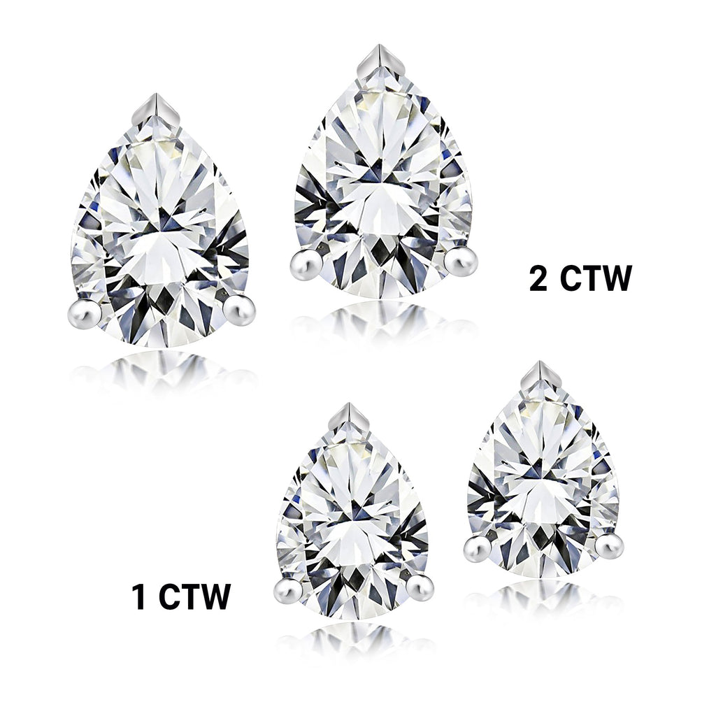 Certified - Minimalist - 0.5 Carat Teardrop Moissanite - Solitaire Stud Earrings - 18K White Gold Plating Over Silver
