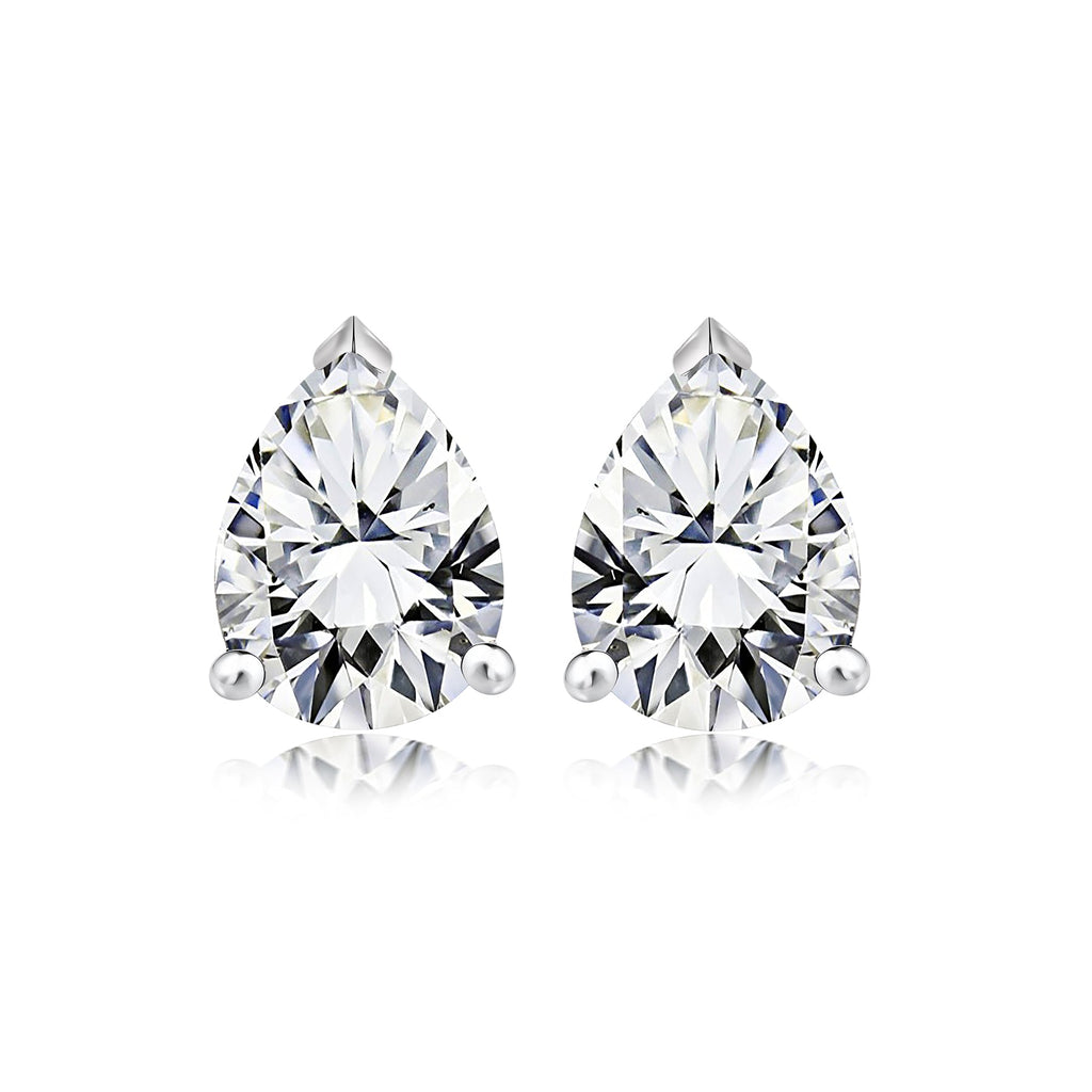 Certified - Minimalist - 0.5 Carat Teardrop Moissanite - Solitaire Stud Earrings - 18K White Gold Plating Over Silver