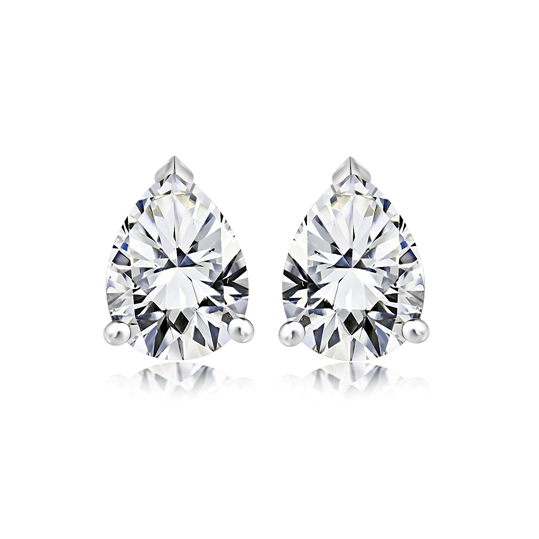 Certified - Minimalist - 0.5 Carat Teardrop Moissanite - Solitaire Stud Earrings - 18K White Gold Plating Over Silver