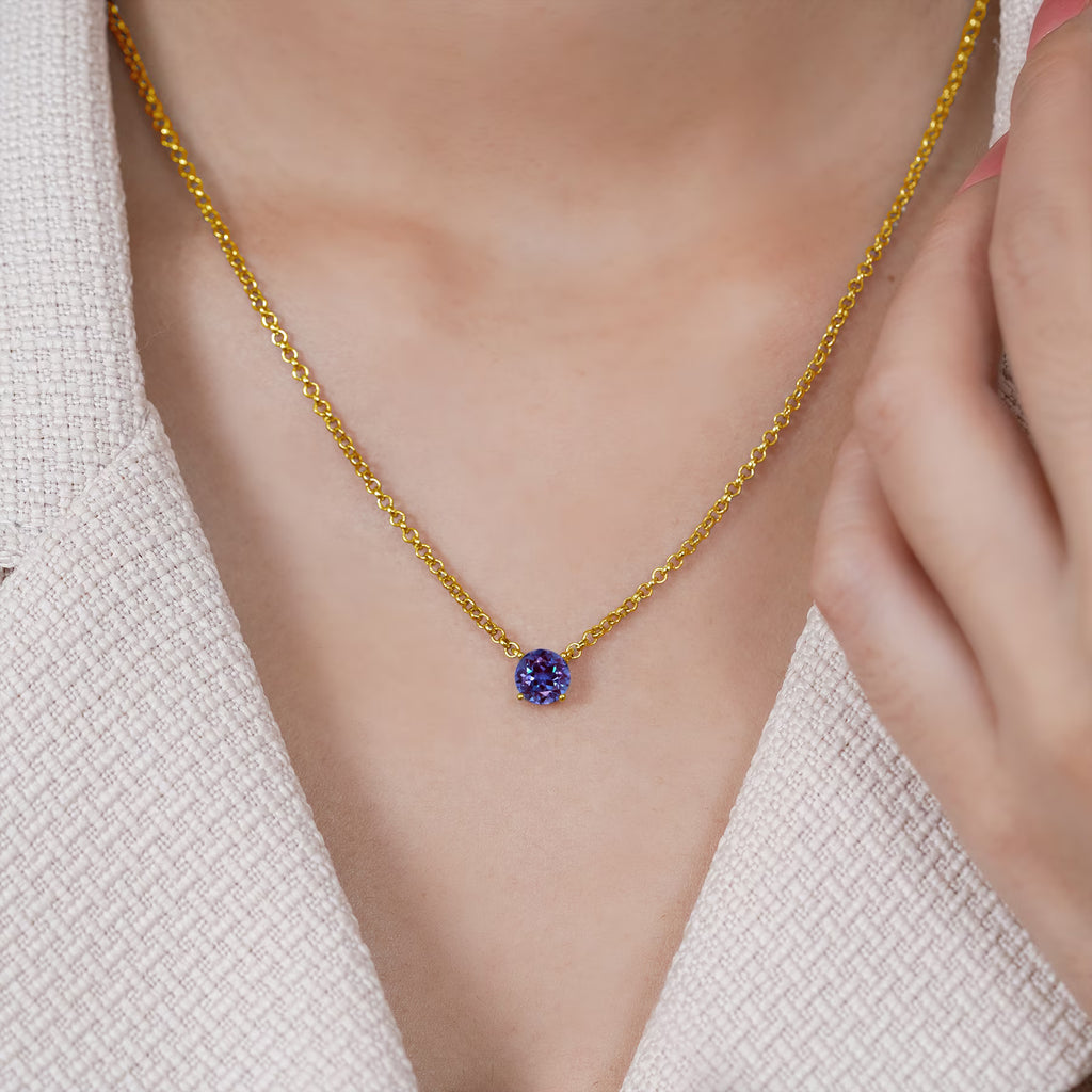 JeenMata 1.75 Carat Alexandrite - June Birthstone Solitaire Pendant Necklace in 18K Yellow Gold Plated, Female, Adult