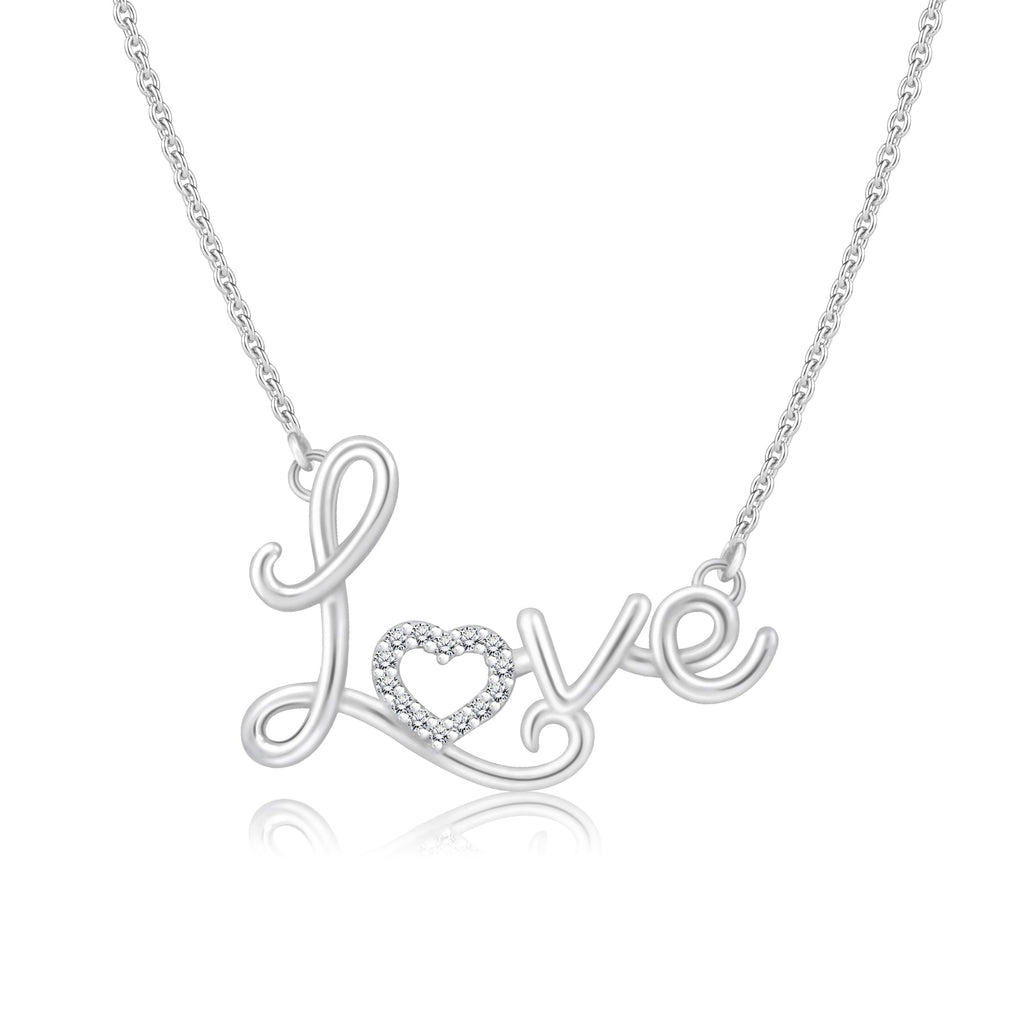Enchanting Love Real Diamond Pendant Necklace in 18K White Gold over Silver