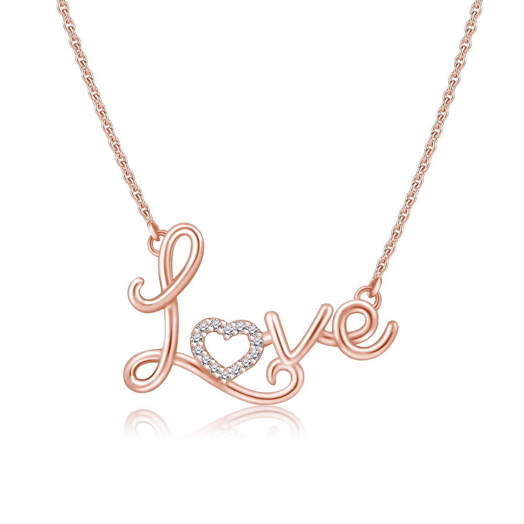 Enchanting Love Real Diamond Pendant Necklace in 18K White Gold over Silver