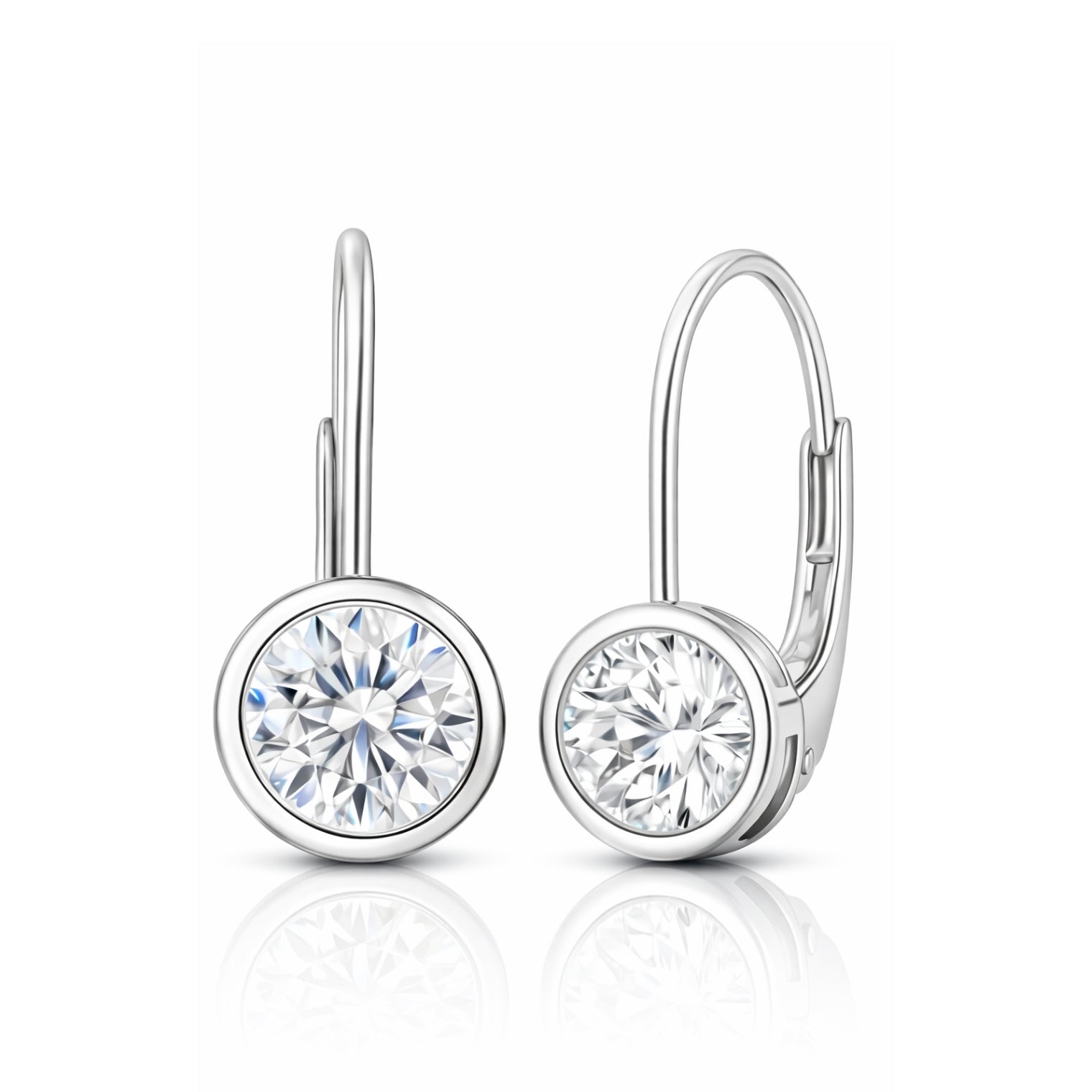 JeenMata 0.50 Carat Lab Grown Diamond Bezel Set Leverback Drop Earrings 18K White Gold Plating for Women