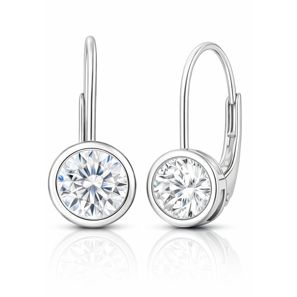 JeenMata 0.75 Carat Lab Grown Diamond Bezel Set Leverback Drop Earrings 18K White Gold Plating for Women