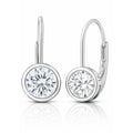 JeenMata 0.75 Carat Lab Grown Diamond Bezel Set Leverback Drop Earrings 18K White Gold Plating for Women