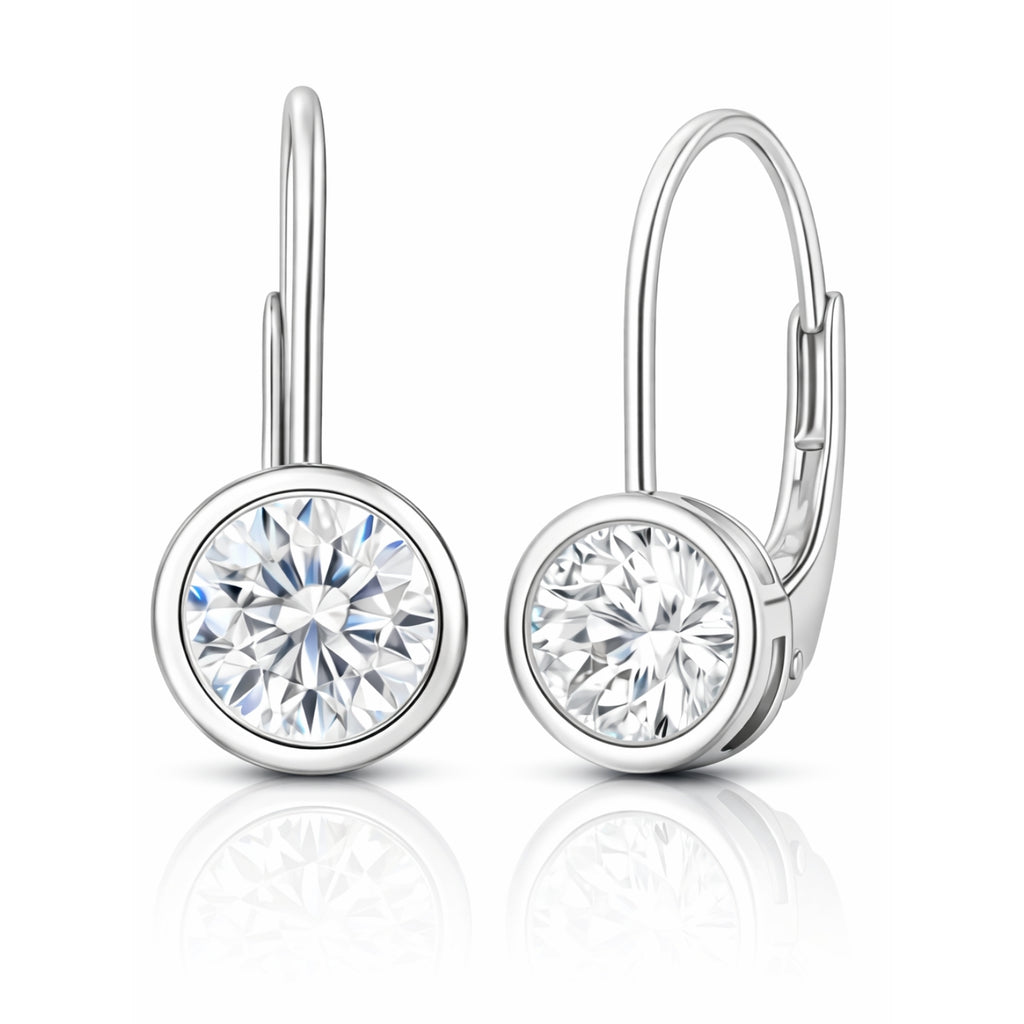 JeenMata 1 Carat Lab Grown Diamond Bezel Set Leverback Drop Earrings 18K White Gold Plating for Women