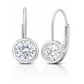 JeenMata 1 Carat Lab Grown Diamond Bezel Set Leverback Drop Earrings 18K White Gold Plating for Women