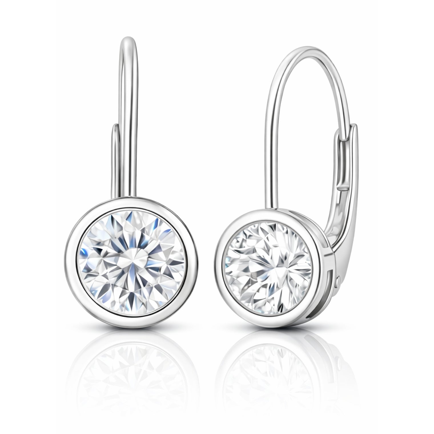 JeenMata 1 Carat Lab Grown Diamond Bezel Set Leverback Drop Earrings 18K White Gold Plating for Women