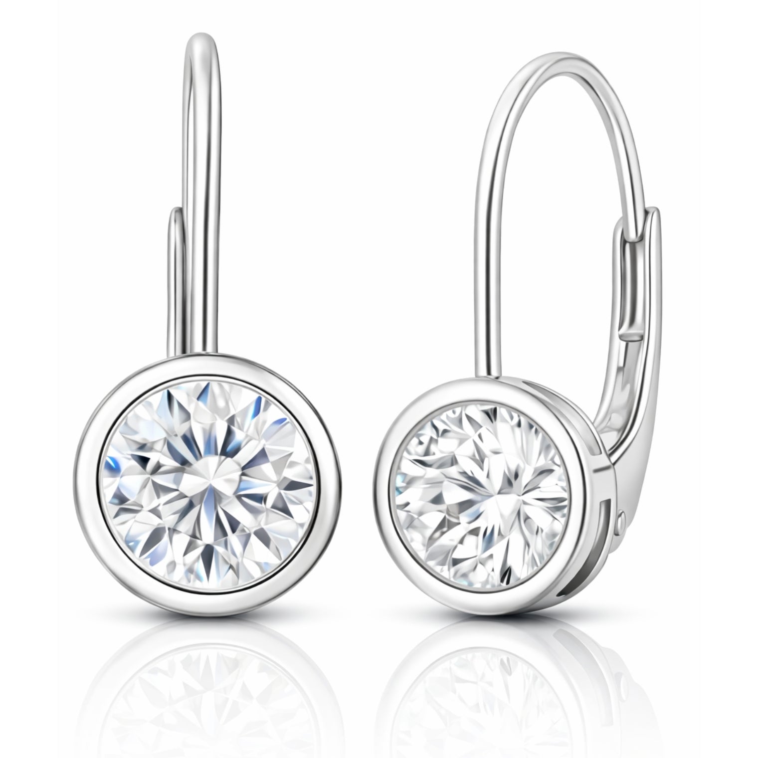 JeenMata 1.25 Carat Lab Grown Diamond Bezel Set Leverback Drop Earrings 18K White Gold Plating for Women