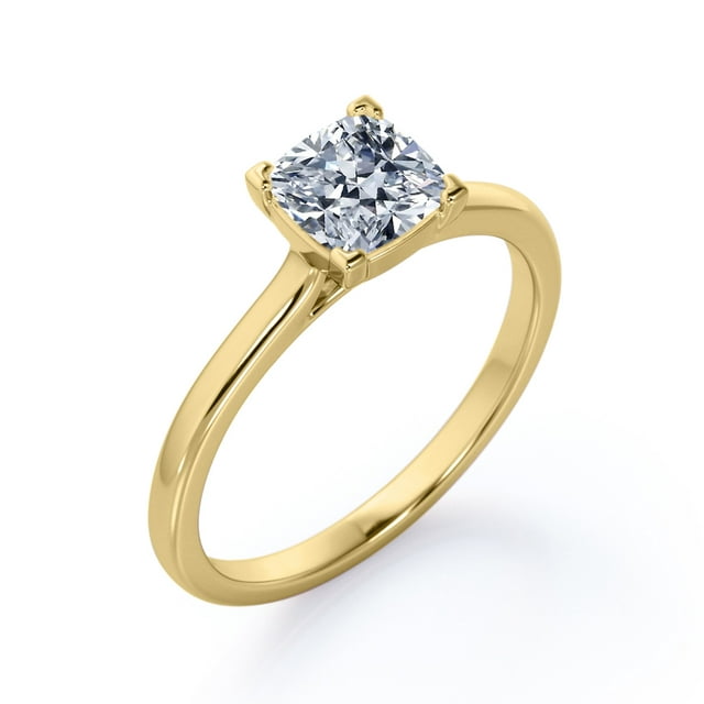 Solitaire 1 Carat Cushion Cut Moissanite Engagement Ring