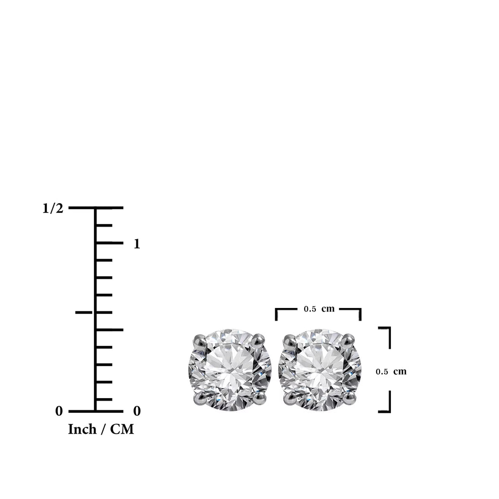 JeenMata Lab Grown Diamond Earrings 1 Carat Round Cut Real Solid 10K White Gold Solitaire Studs for Women