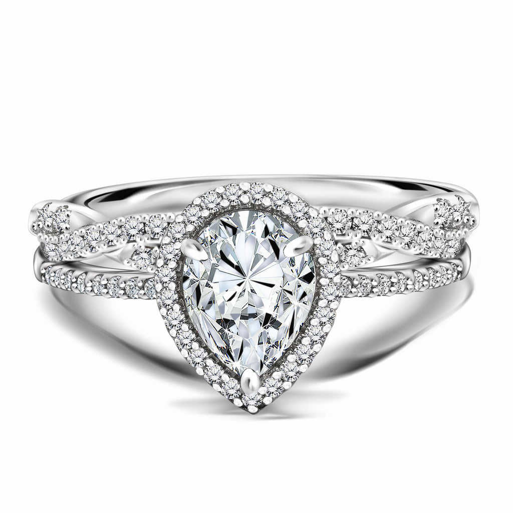 1.25 Carat Pear Cut Moissanite Twisted Wedding Ring Set