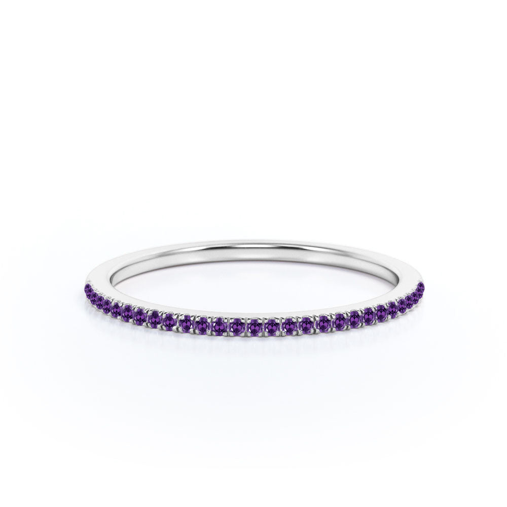 JeenMata 0.25 Carat Round Cut February Birthstone Wedding Band - Pave Channel Band - 18K White Gold Plating for Women