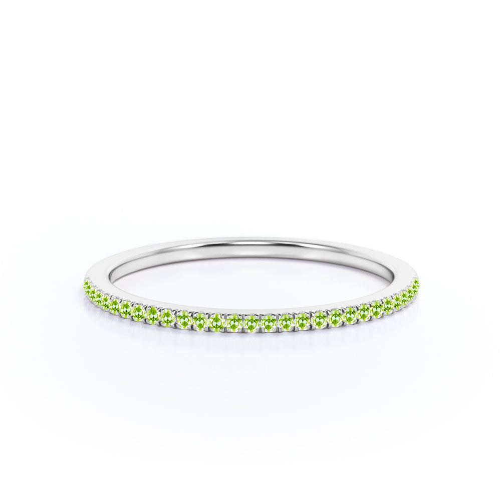 JeenMata Pave Accented - 0.25 Carat Round Cut -August Birthstone- Classic Wedding Band - 18K White Gold Plating for Women