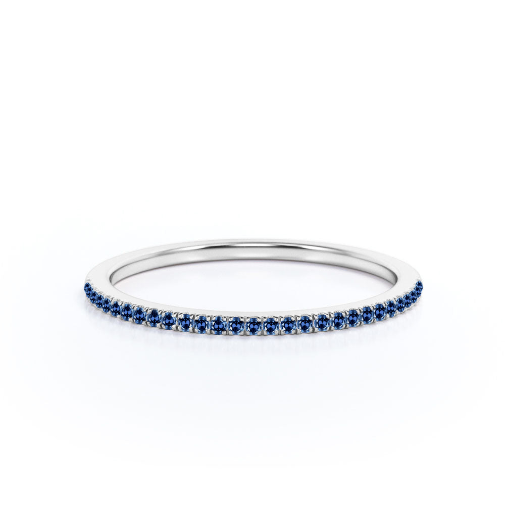 JeenMata Pave Accented - 0.25 Carat Round Cut -September Birthstone- Classic Wedding Band - 18K White Gold Plating for Women