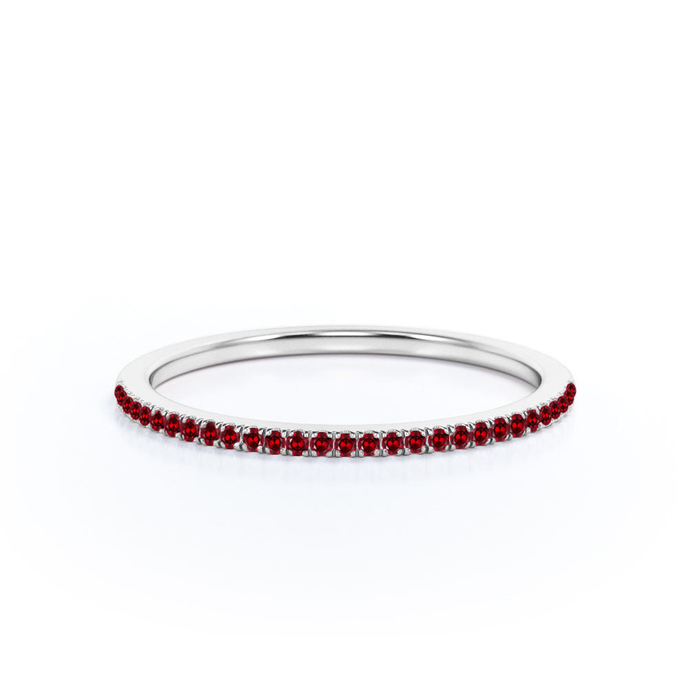 JeenMata Pave Accented - 0.25 Carat Round Cut -January Birthstone- Classic Wedding Band - 18K White Gold Plating for Women