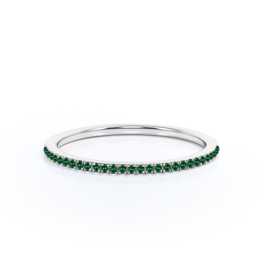 JeenMata Pave Accented - 0.25 Carat Round Cut -May Birthstone- Classic Wedding Band - 18K White Gold Plating for Women