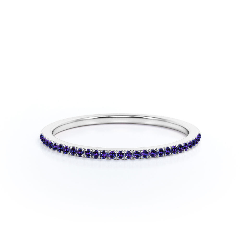 JeenMata Pave Accented - 0.25 Carat Round Cut -June Birthstone- Classic Wedding Band - 18K White Gold Plating for Women