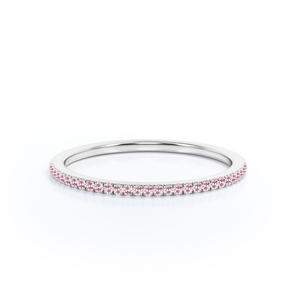 JeenMata Pave Accented - 0.25 Carat Round Cut -October Birthstone- Classic Wedding Band - 18K White Gold Plating for Women