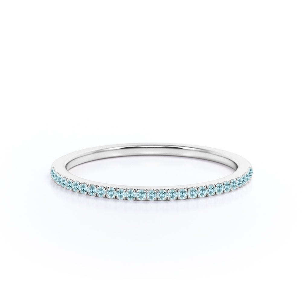 JeenMata 0.25 Carat Round Cut March Birthstone Wedding Band - Pave Channel Band - 18K White Gold Plating for Women