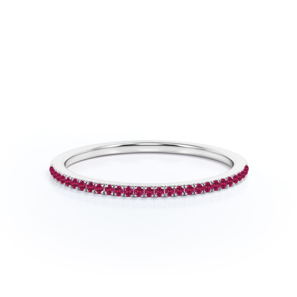 JeenMata Pave Accented - 0.25 Carat Round Cut -July Birthstone- Classic Wedding Band - 18K White Gold Plating for Women