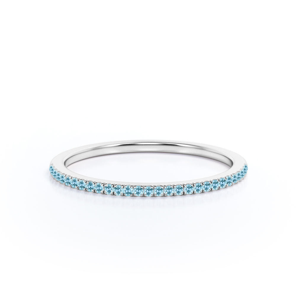 JeenMata Pave Accented - 0.25 Carat Round Cut -December Birthstone- Classic Wedding Band - 18K White Gold Plating for Women