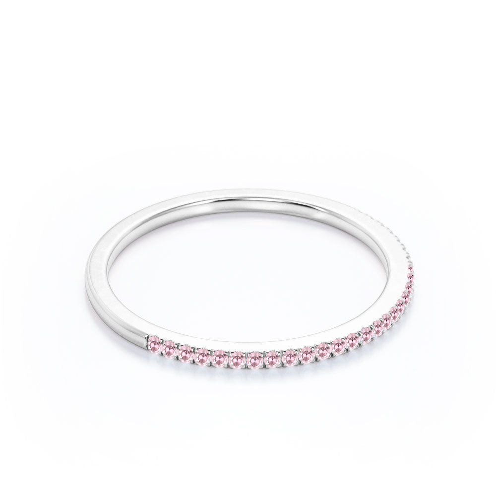 JeenMata Pave Accented - 0.25 Carat Round Cut -October Birthstone- Classic Wedding Band - 18K White Gold Plating for Women