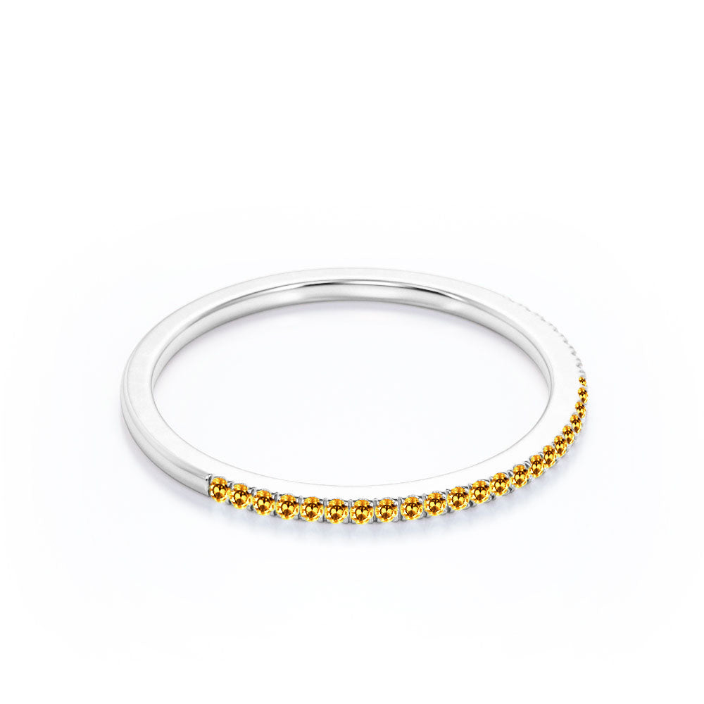 JeenMata Pave Accented - 0.25 Carat Round Cut -November Birthstone- Classic Wedding Band - 18K White Gold Plating for Women