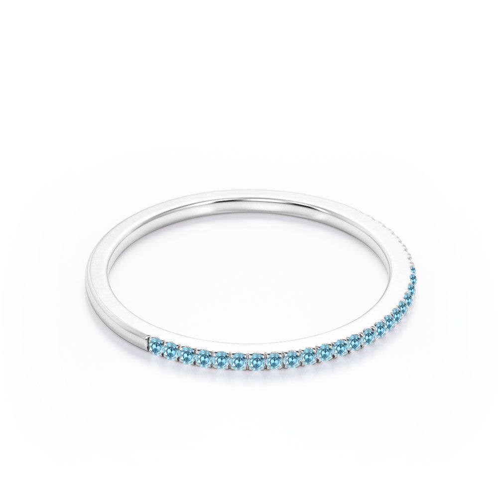 JeenMata Pave Accented - 0.25 Carat Round Cut -December Birthstone- Classic Wedding Band - 18K White Gold Plating for Women