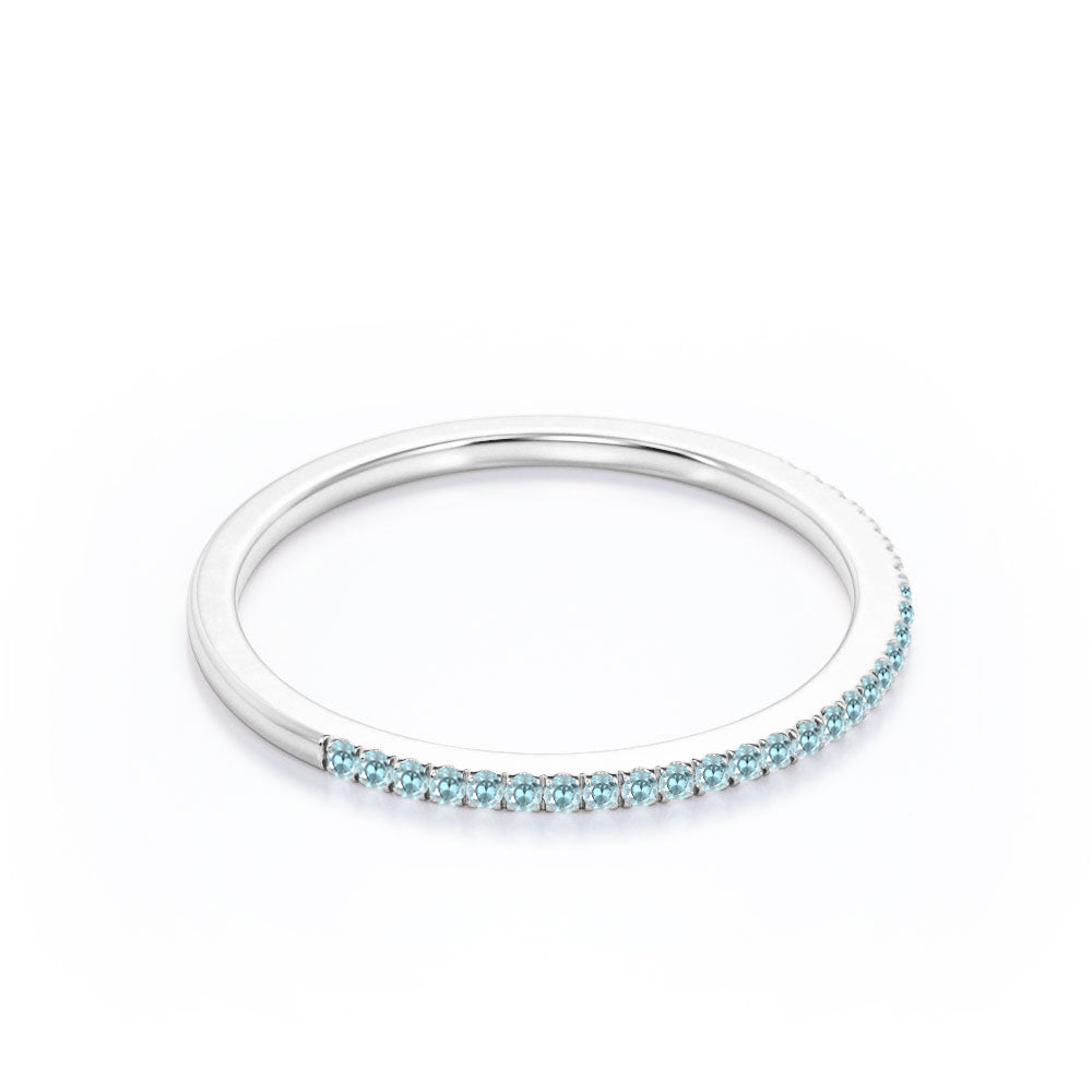 JeenMata 0.25 Carat Round Cut March Birthstone Wedding Band - Pave Channel Band - 18K White Gold Plating for Women