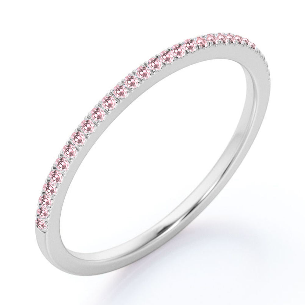 JeenMata Pave Accented - 0.25 Carat Round Cut -October Birthstone- Classic Wedding Band - 18K White Gold Plating for Women