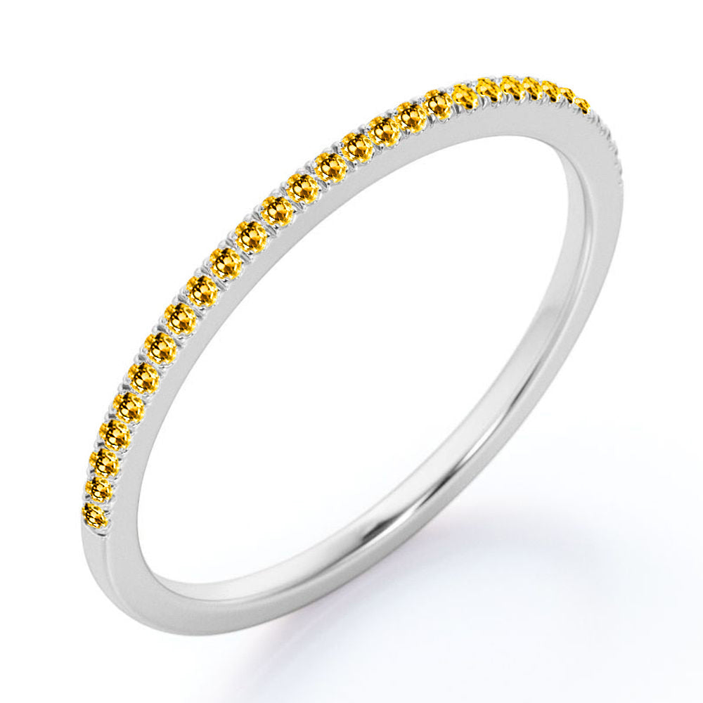 JeenMata Pave Accented - 0.25 Carat Round Cut -November Birthstone- Classic Wedding Band - 18K White Gold Plating for Women