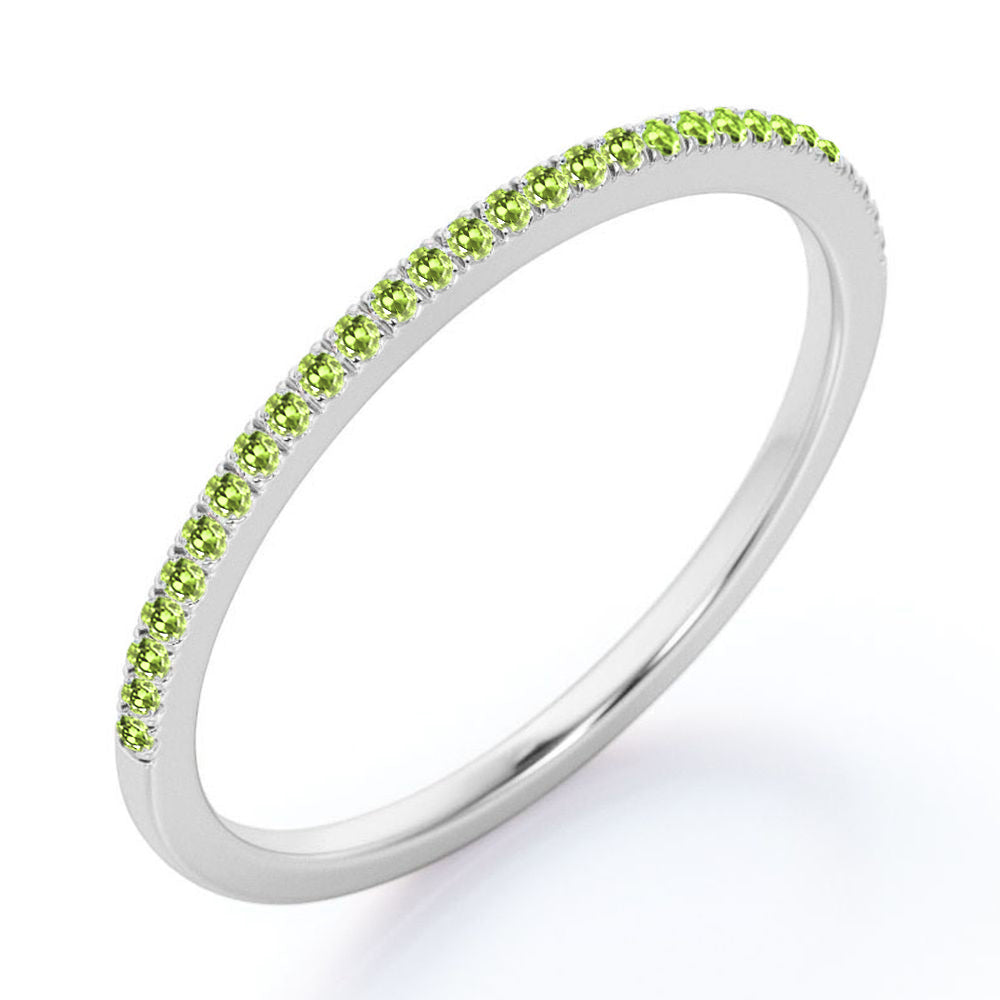 JeenMata Pave Accented - 0.25 Carat Round Cut -August Birthstone- Classic Wedding Band - 18K White Gold Plating for Women