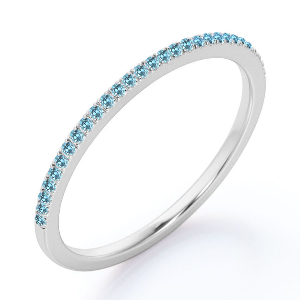 JeenMata Pave Accented - 0.25 Carat Round Cut -December Birthstone- Classic Wedding Band - 18K White Gold Plating for Women