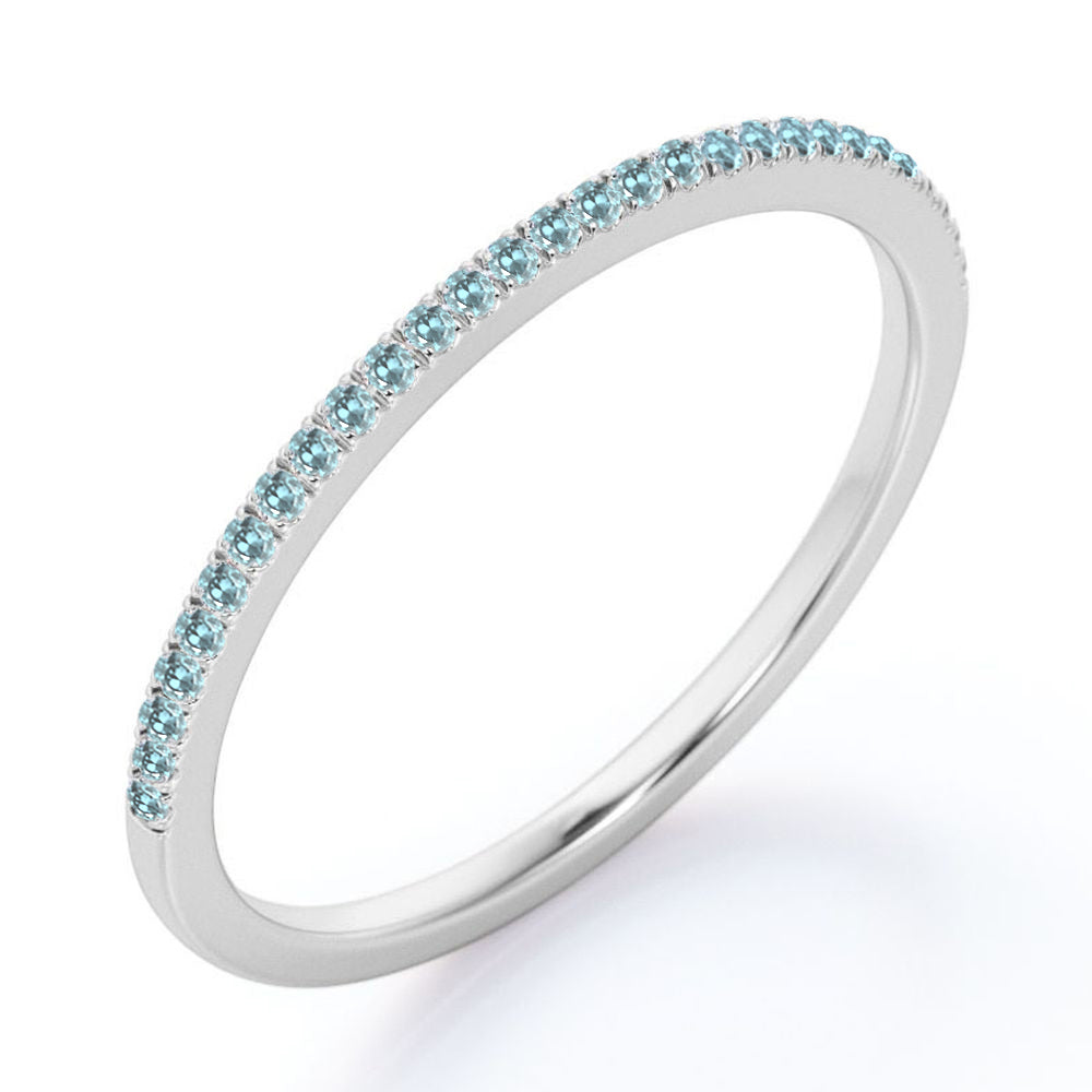 JeenMata 0.25 Carat Round Cut March Birthstone Wedding Band - Pave Channel Band - 18K White Gold Plating for Women