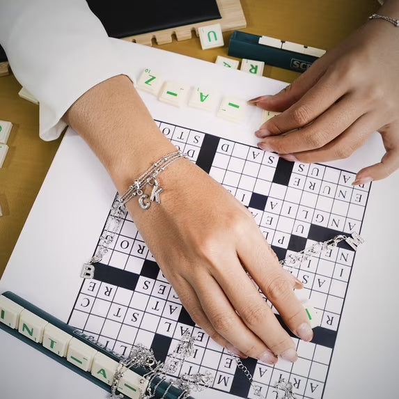 JeenMata Lab Grown Diamond Initial "A" Letter Bracelets - Double Layer Alphabet Jewelry Bracelet - 18K White Gold Plating for Women Jewelry