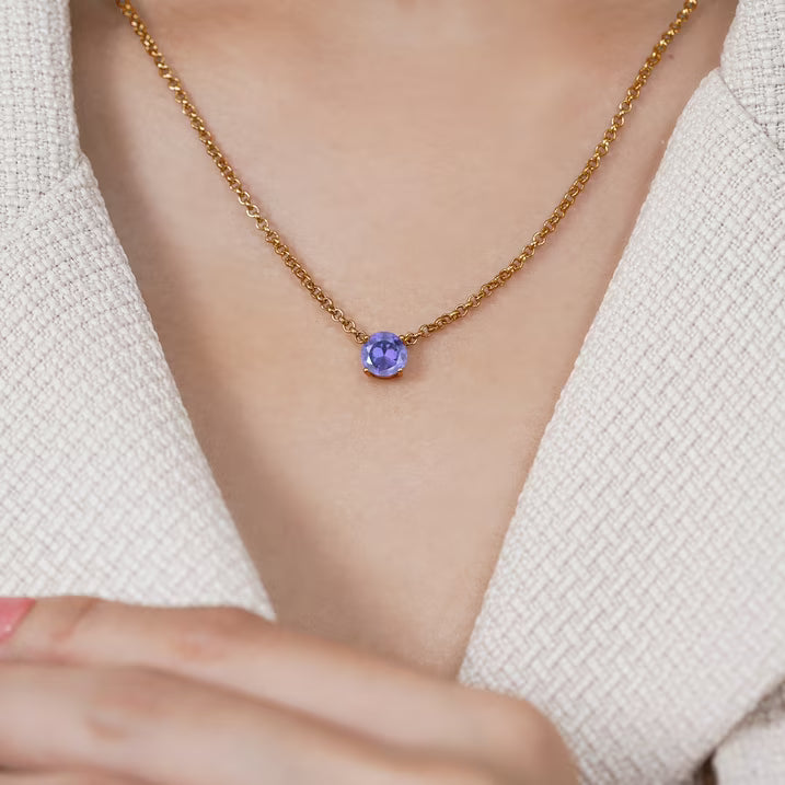 JeenMata 1.75 Carat Purple Sapphire - September Birthstone Solitaire Pendant Necklace in 18K Yellow Gold Plated, Female, Adult