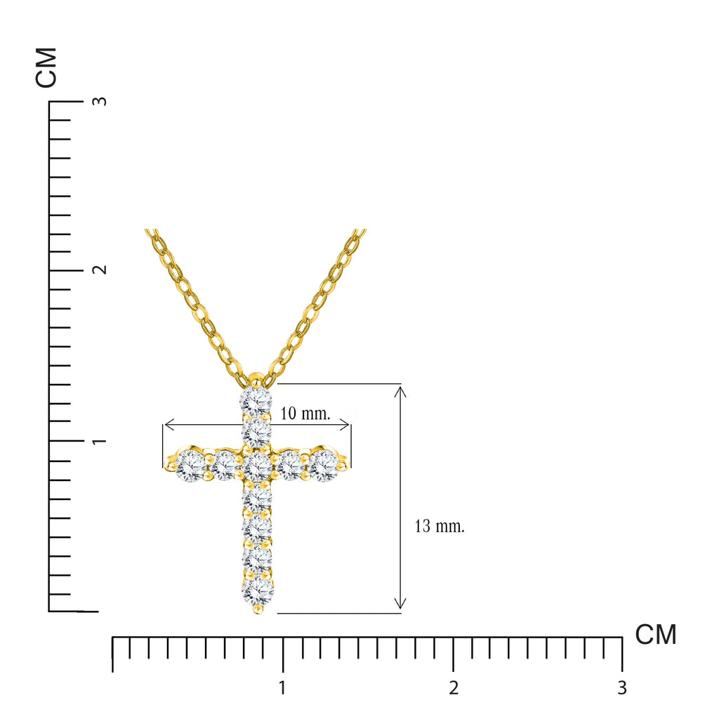 JeenMata Lab Grown Diamond Cross Pendant Necklace in 18K Yellow Gold Plating for Women
