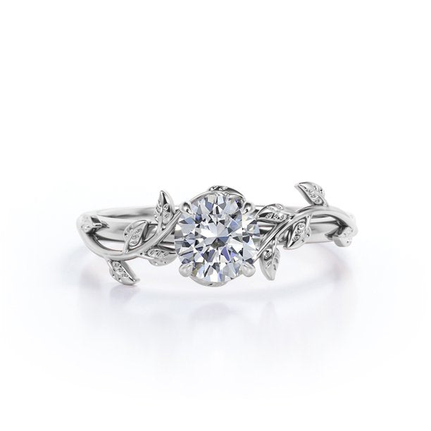 Nature Inspired 1 Carat Round Cut Moissanite Engagement Ring