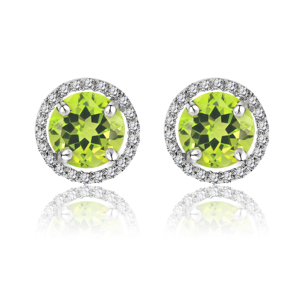 1.25 Carat Round Cut SWAROVSKI Peridot August Birthstone Halo Stud Earrings in 18K White Gold over Silver
