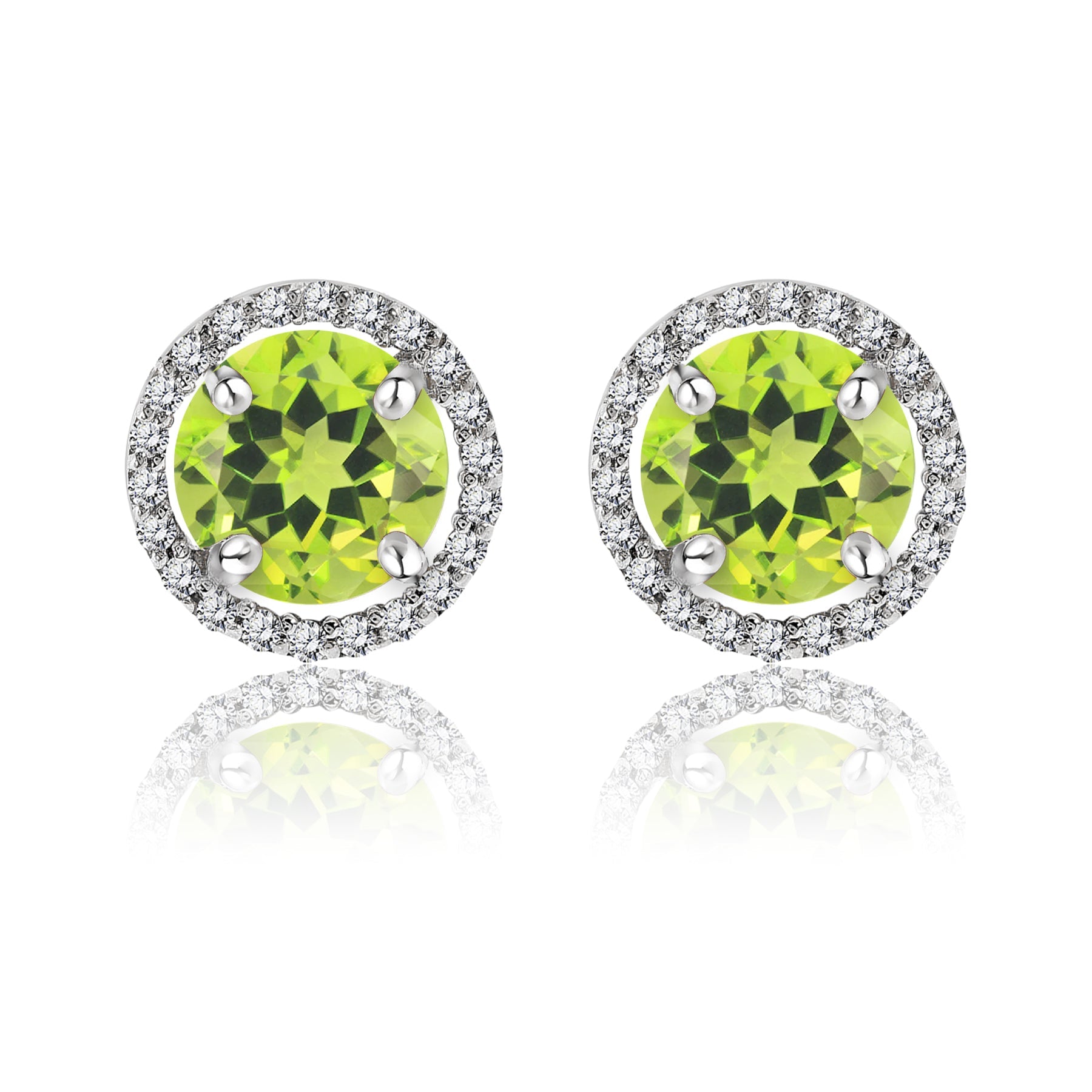 1.25 Carat Round Cut SWAROVSKI Peridot August Birthstone Halo Stud Earrings in 18K White Gold over Silver