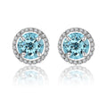 1.25 Carat Round Cut SWAROVSKI Blue Topaz December Birthstone Halo Stud Earrings in 18K White Gold over Silver
