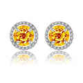 1.25 Carat Round Cut SWAROVSKI Citrine November Birthstone Halo Stud Earrings in 18K White Gold over Silver