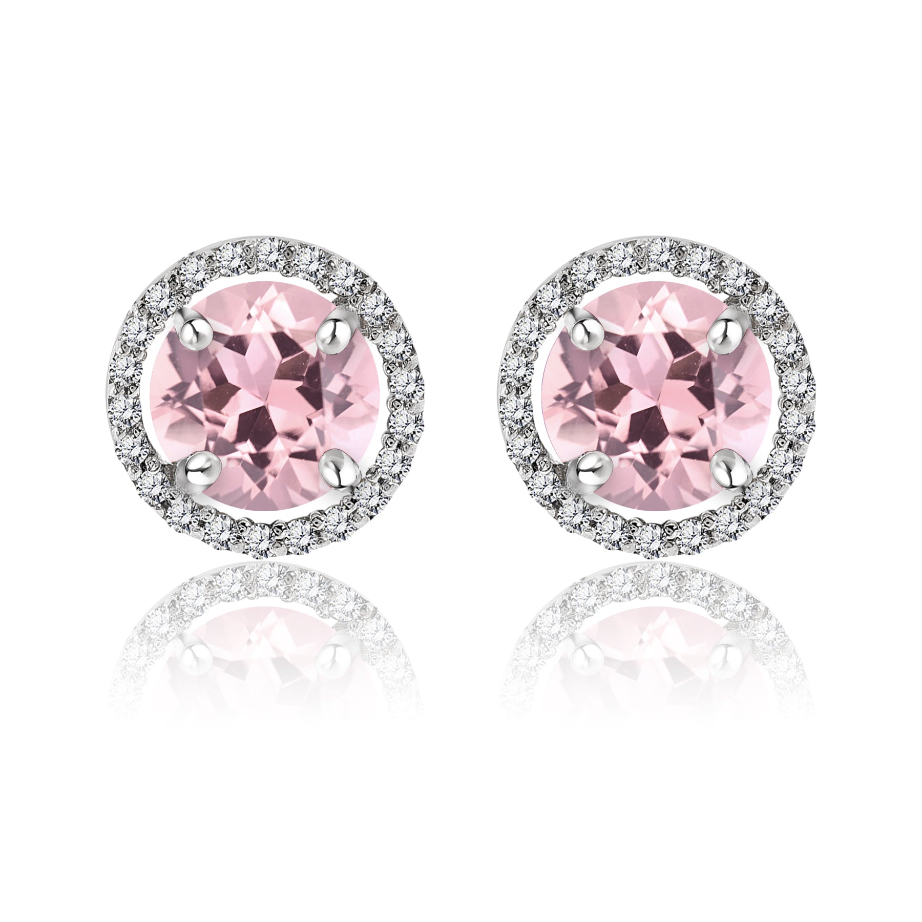 1.25 Carat Round Cut SWAROVSKI Pink Tourmaline October Birthstone Halo Stud Earrings in 18K White Gold over Silver
