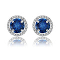 1.25 Carat Round Cut SWAROVSKI Blue Sapphire September Birthstone Halo Stud Earrings in 18K White Gold over Silver