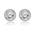 Certified 0.25 Carat Round Brilliant Cut Lab Grown Diamond Halo Stud Earrings in 18K White Gold Over Silver