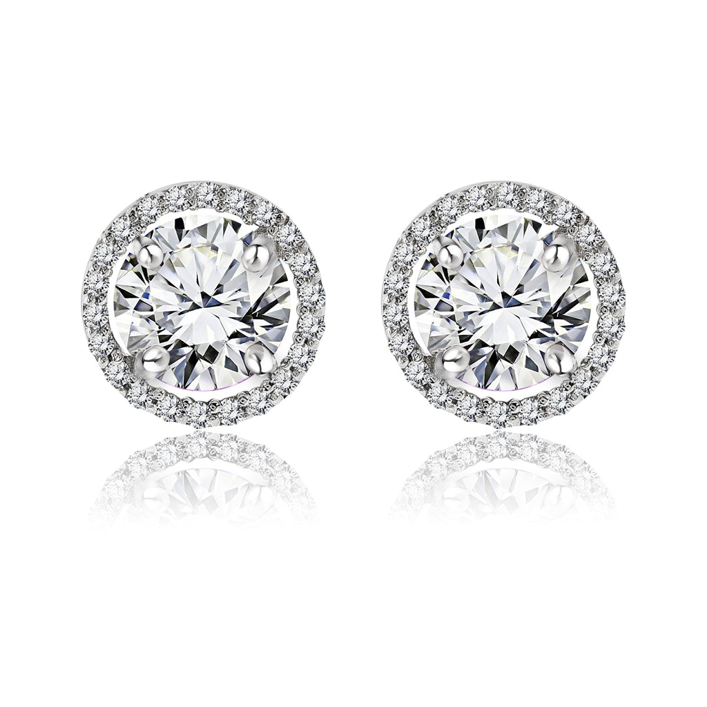 1.25 Carat Round Cut SWAROVSKI Cubic Zirconia April Birthstone Halo Stud Earrings in 18K White Gold over Silver