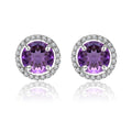 1.25 Carat Round Cut SWAROVSKI Amethyst February Birthstone Halo Stud Earrings in 18K White Gold over Silver